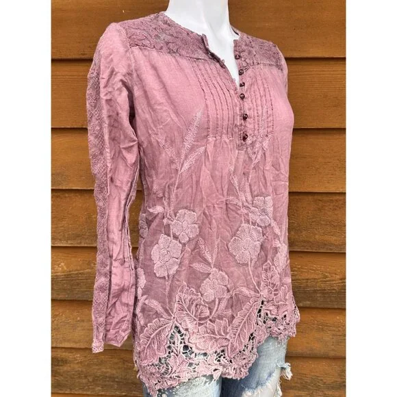 Tregene Silk Lace Embroidered Floral Blouse Shirt Size S - Picture 7 of 9
